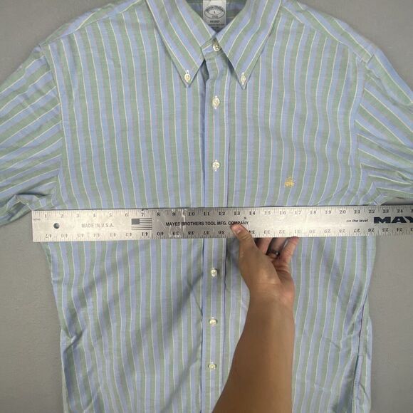 Brooks Brothers Shirt Mens Medium Blue Stripe Regent Fit Button Up Supima Cotton - Picture 4 of 7